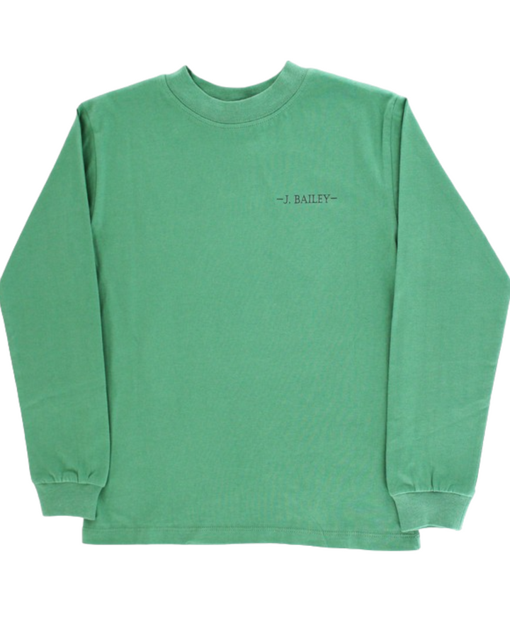 Boys Long Sleeve Logo Tee- Dog In Boat On Green