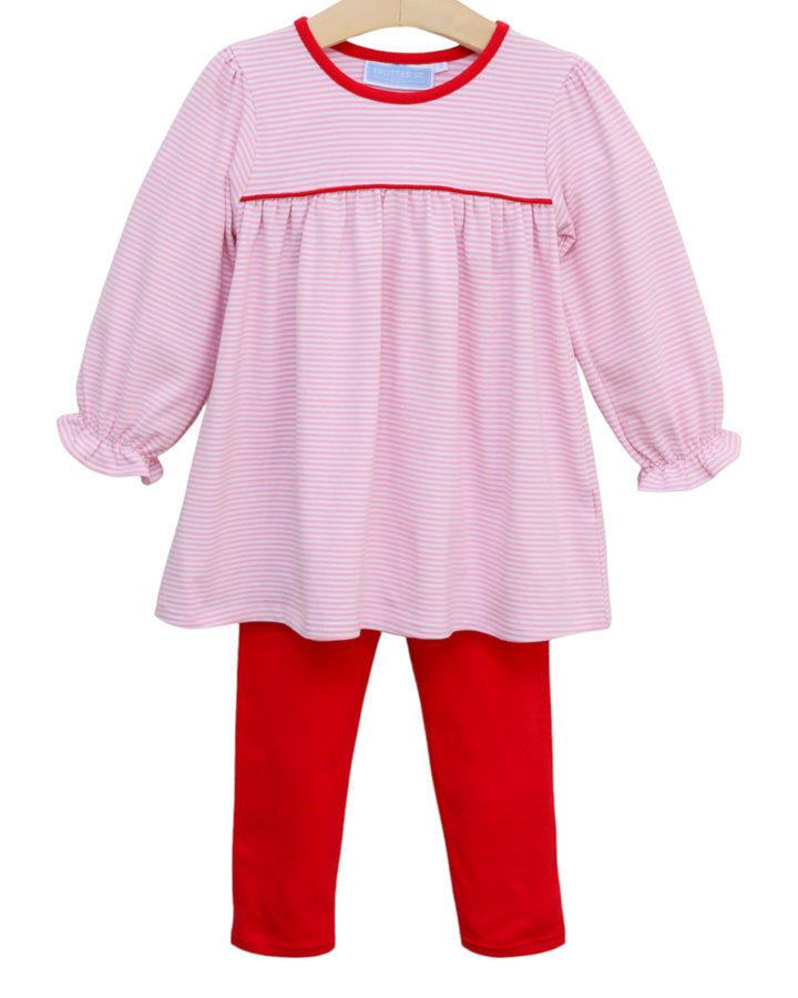 Ellie Girls Pants Set- Light Pink Stripe/Red, front