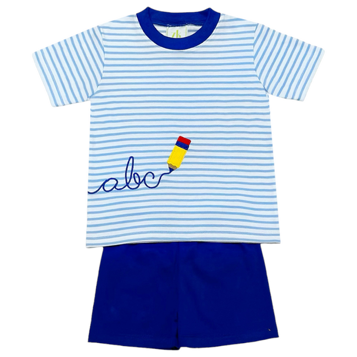 Calligraphy Harry's Play Blue Stripe Boys Tee, outfit