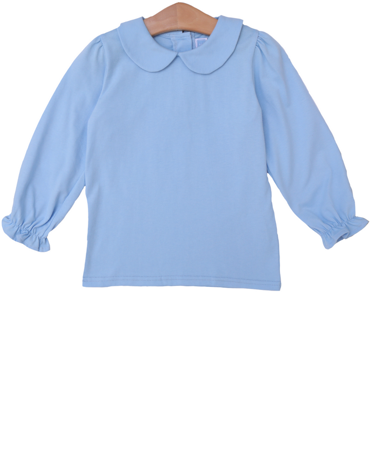 Peter Pan Collar Girls LS Shirt- Light Blue, front