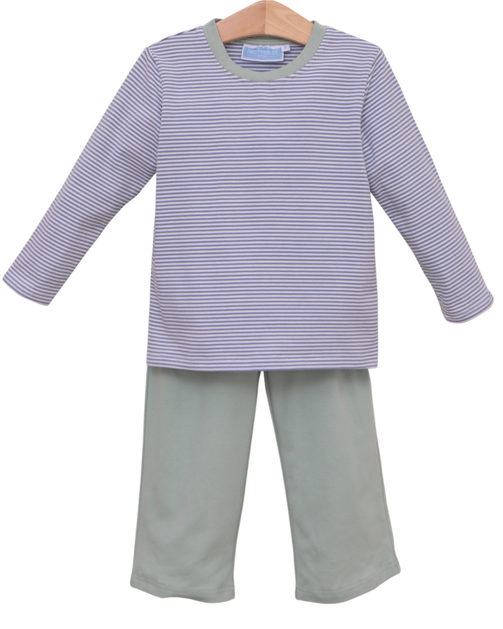 Miller Boy's Pants Set- Dusty Blue Stripe/Sage