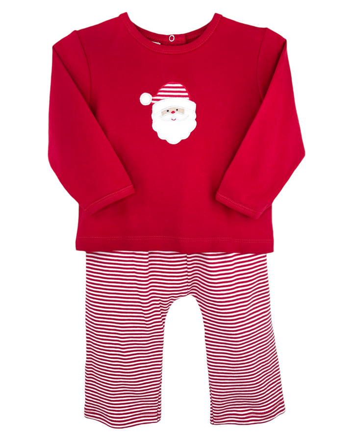 Santa Applique Red Stripe Knit Boy's Pant Set