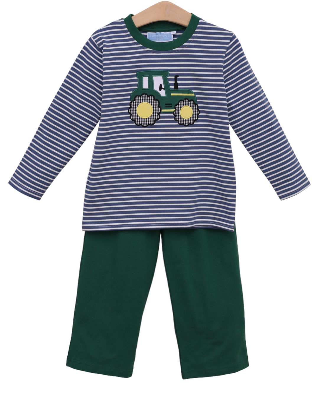 Tractor Blue and Green Stripe Boys Pants Set, front