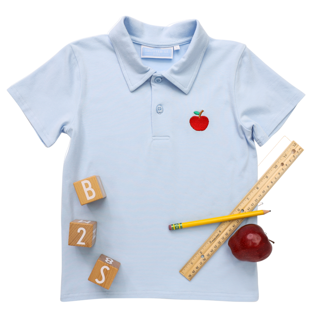 Apple Applique Blue Polo, front 2