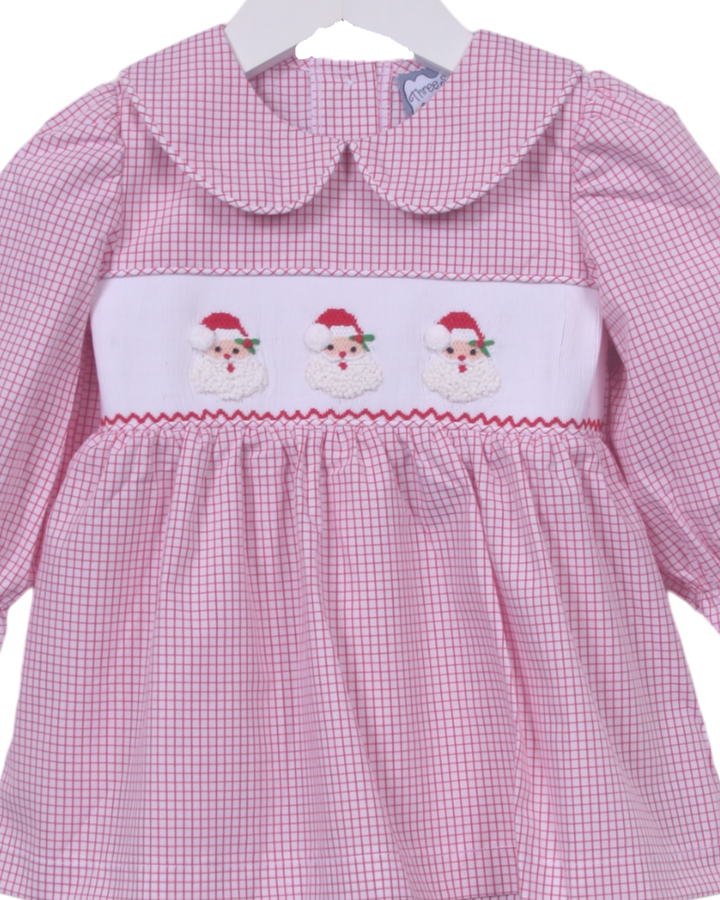 Smocked Santa Red Windowpane Girls Bloomer Set