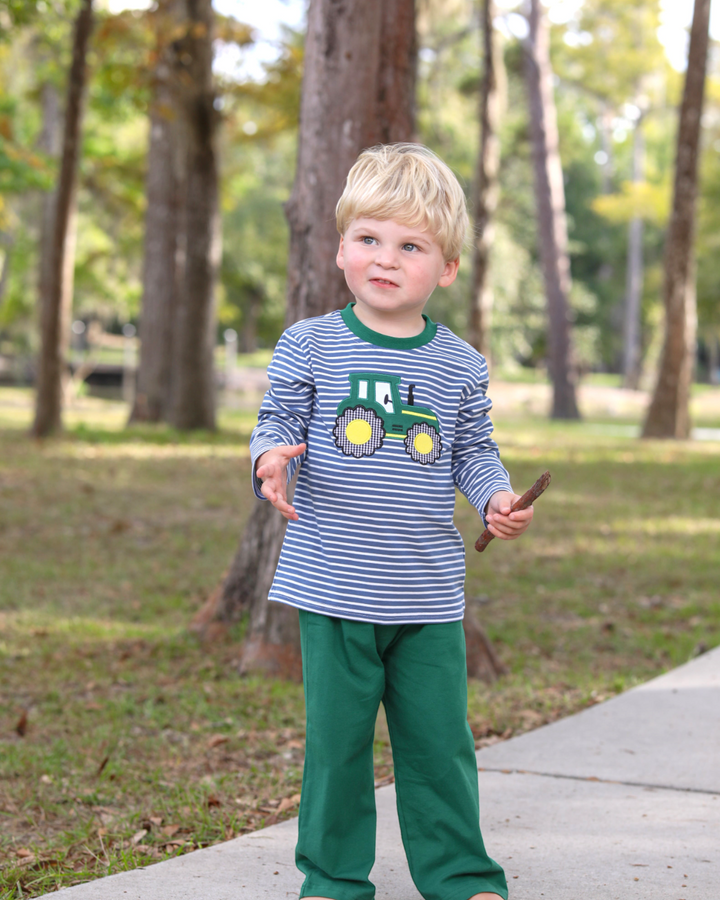 Tractor Blue and Green Stripe Boys Pants Set, child 2