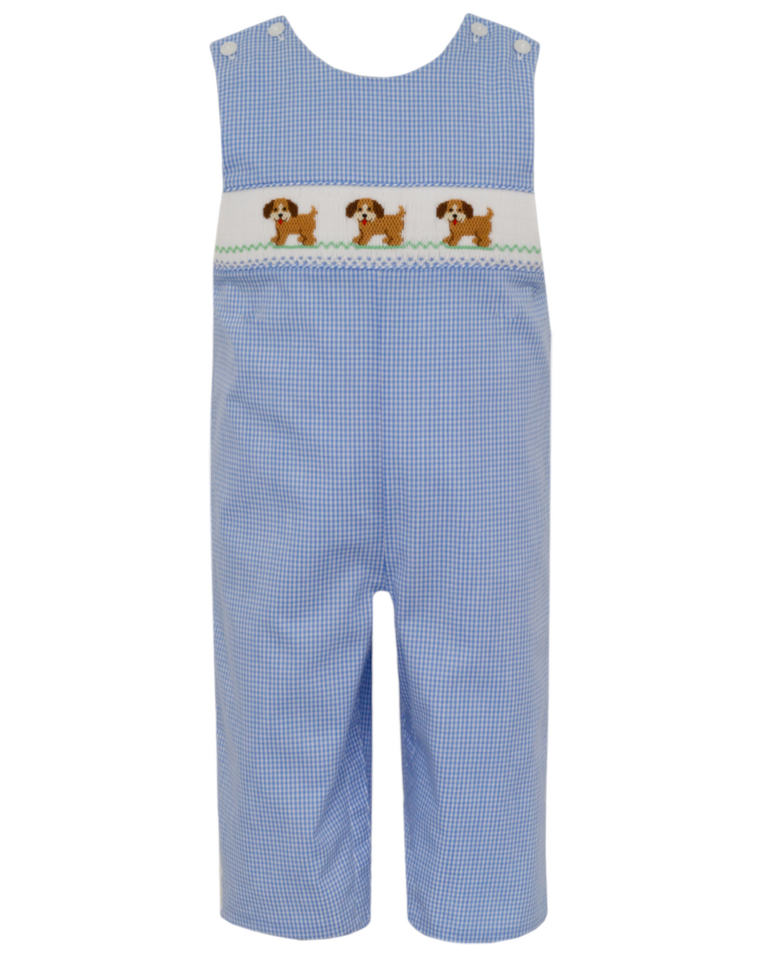 Smocked Puppies Boys Blue Gingham Jon Jon, front