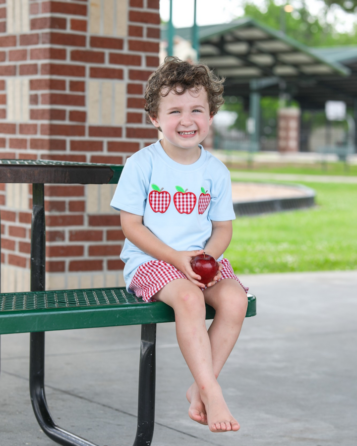 Apple Trio Red Gingham Short Set