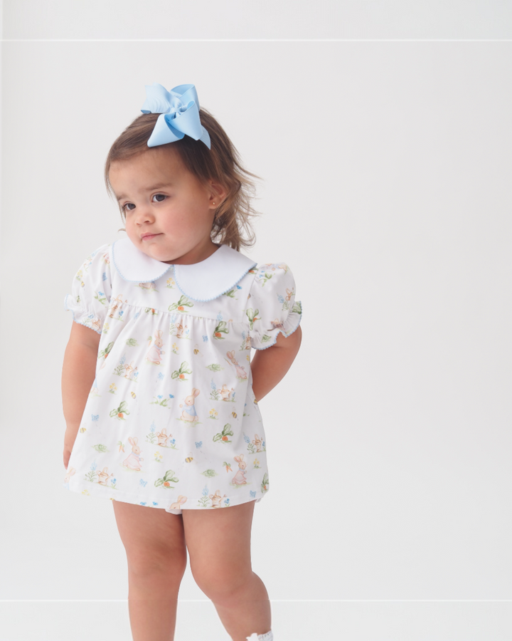 Easter Girls White and Blue Bloomer Set