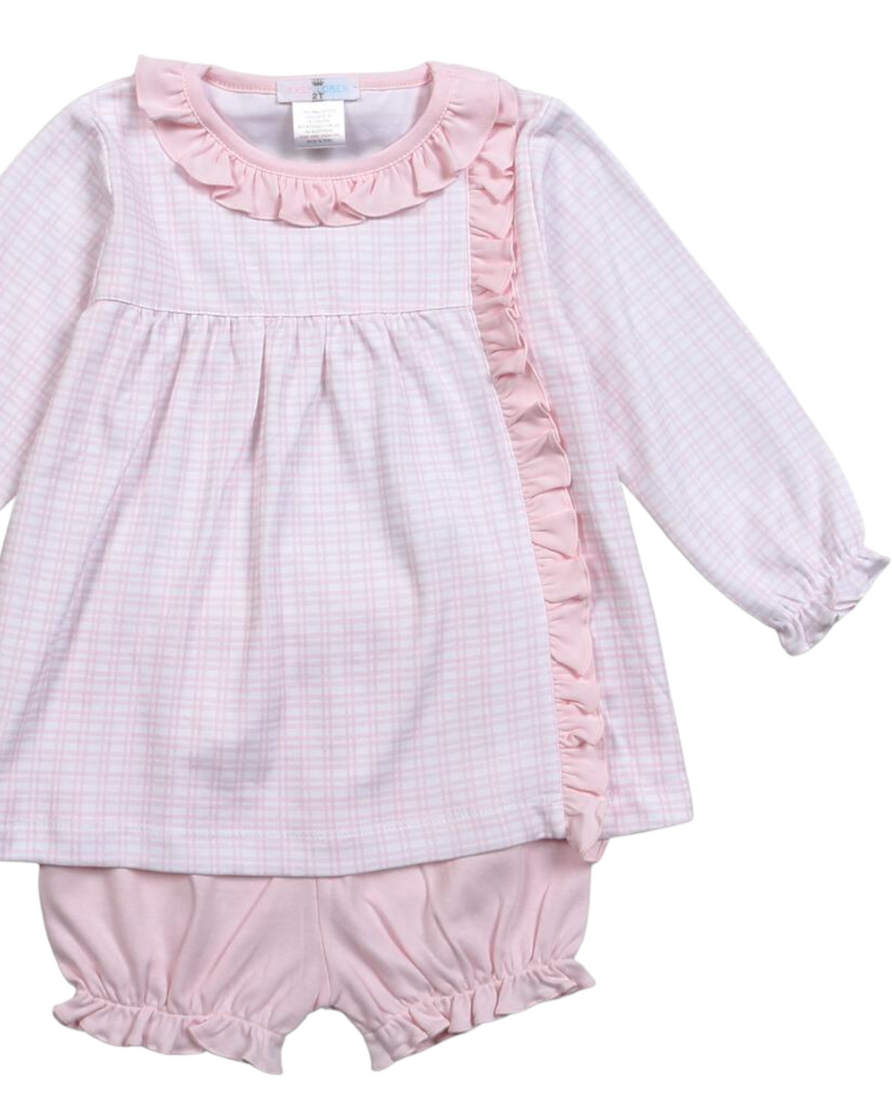 Pink Plaid Pima Girls Bloomers Set, close up