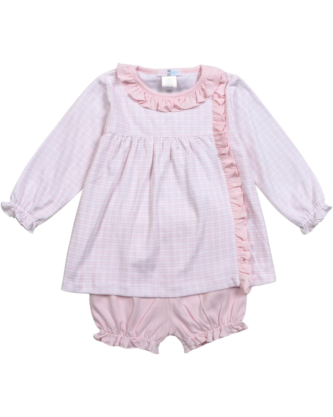 Pink Plaid Pima Girls Bloomers Set, front