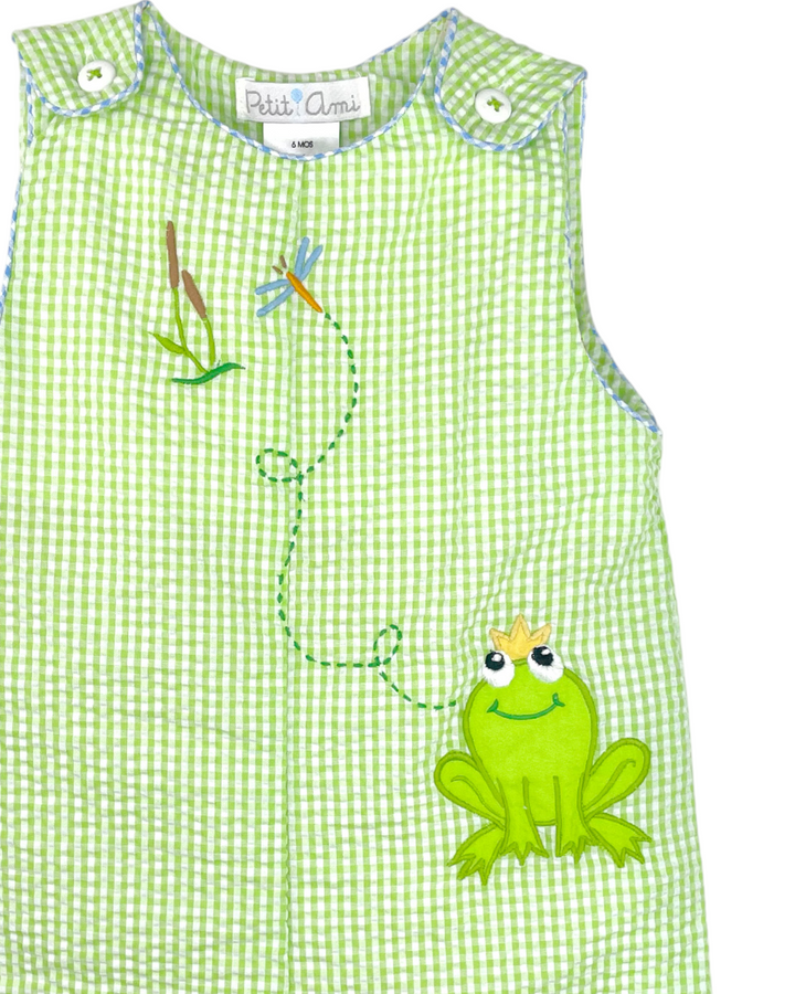 Frog King Applique Green Seersucker Boys Jon Jon