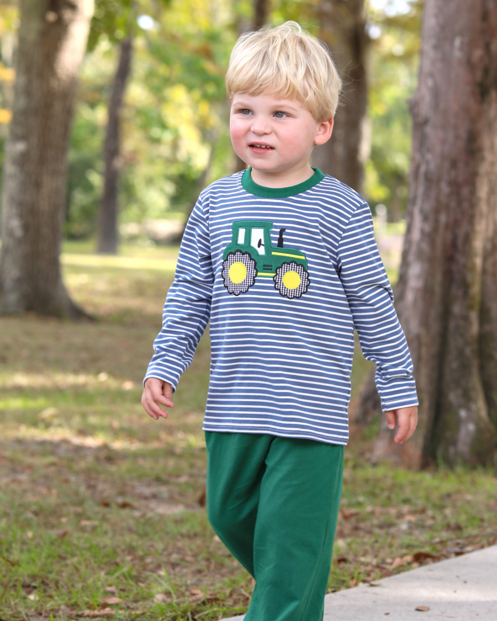 Tractor Blue and Green Stripe Boys Pants Set, child