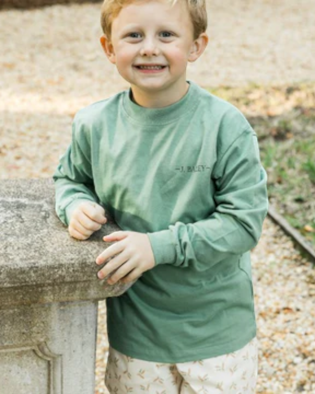 Boys Long Sleeve Logo Tee- Dog In Boat On Green