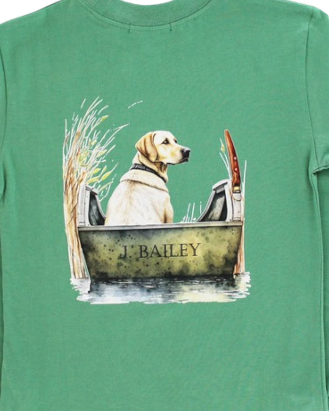 Boys Long Sleeve Logo Tee- Dog In Boat On Green