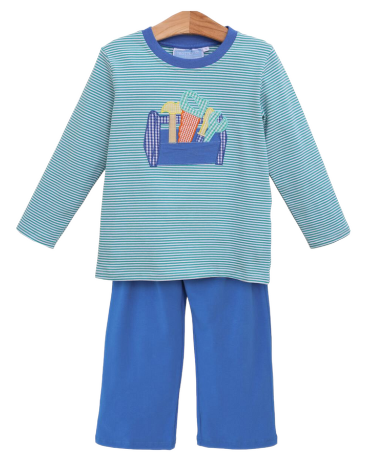 Toolbox Pants Blue Stripe Boys Set, front