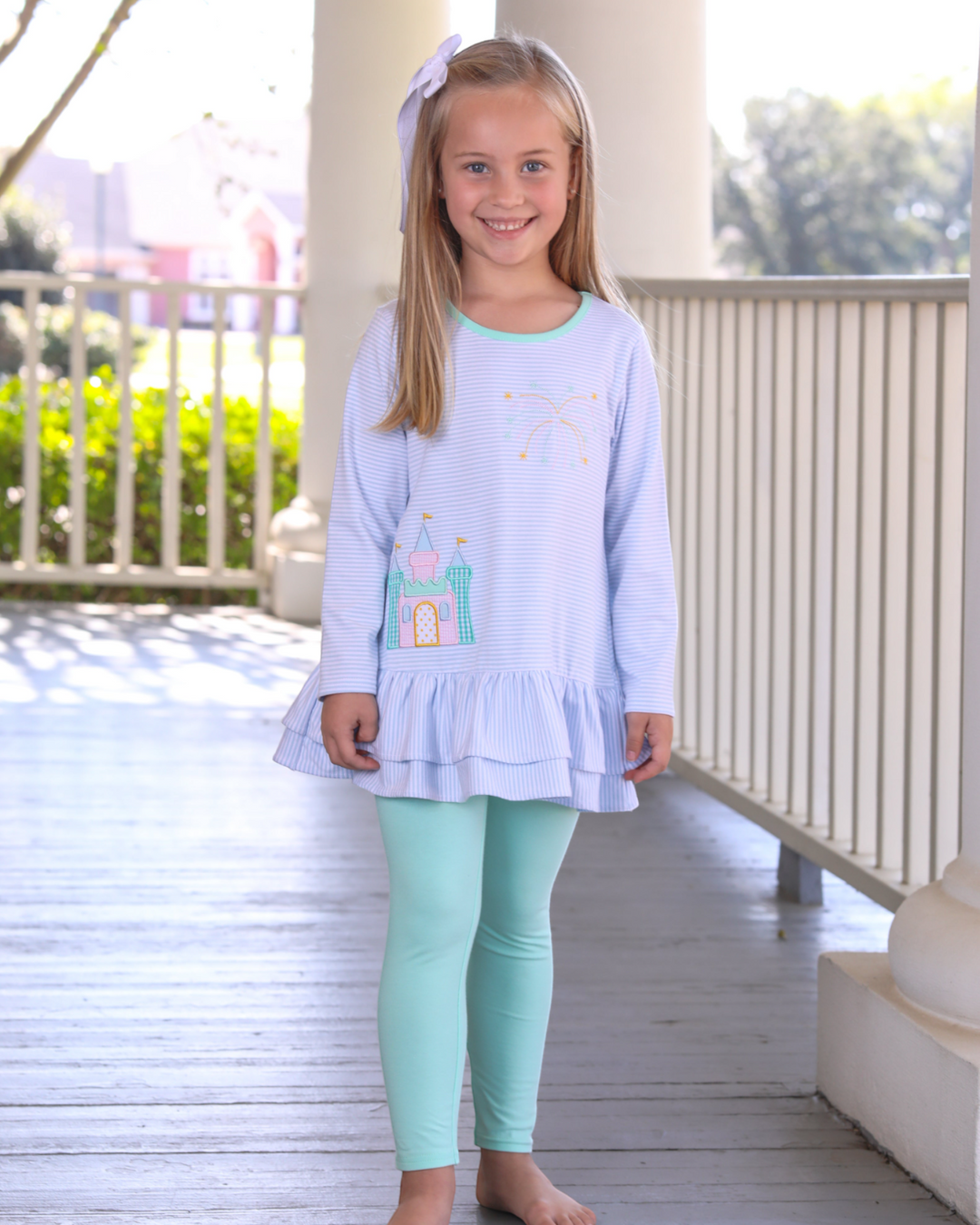 Castle Blue & Mint Stripe Girls Pant Set, child 2