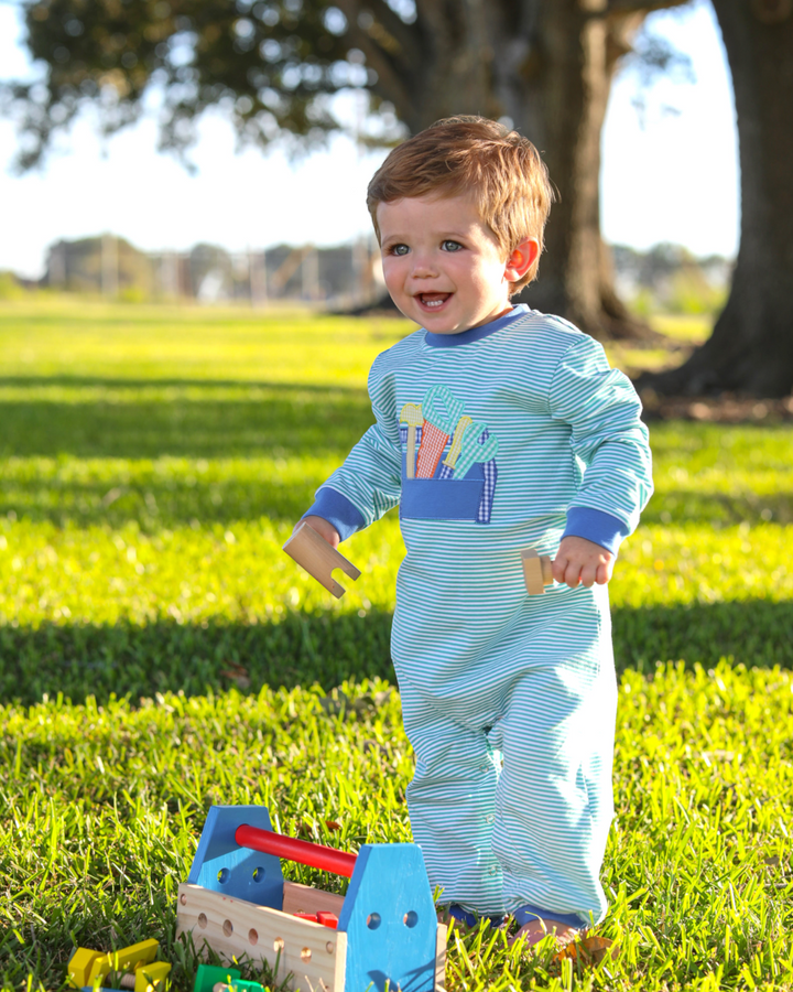 Toolbox Blue Stripe Boys Romper