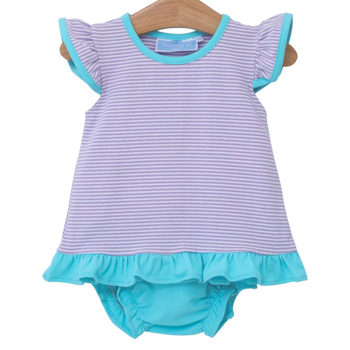 Mary Margaret Diaper Set- Lavender Stripe & Aqua, front