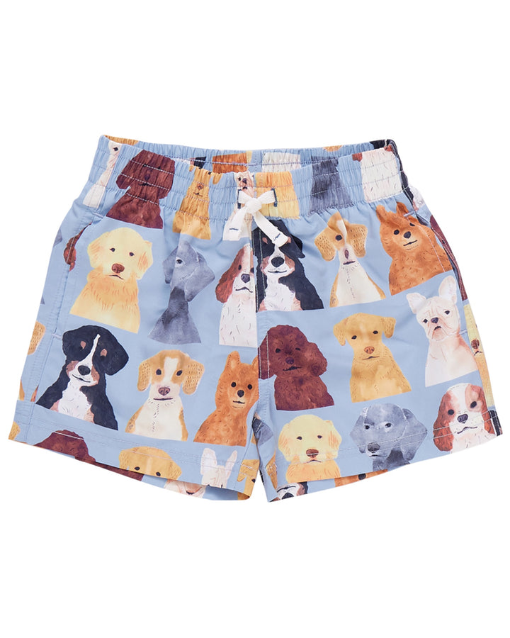 Boys Swim Trunk - Light Blue Watercolor Dogs