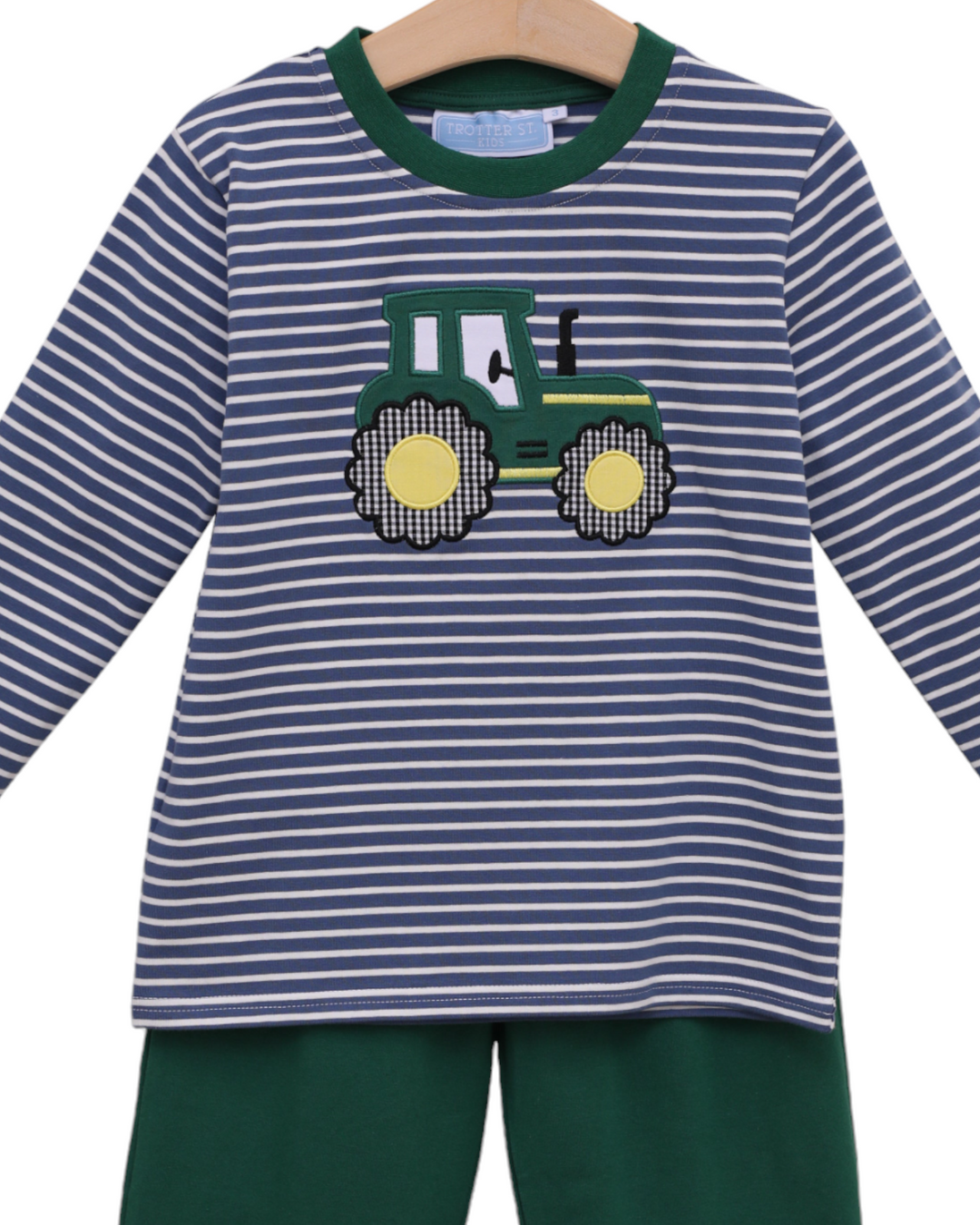 Tractor Blue and Green Stripe Boys Pants Set, close up