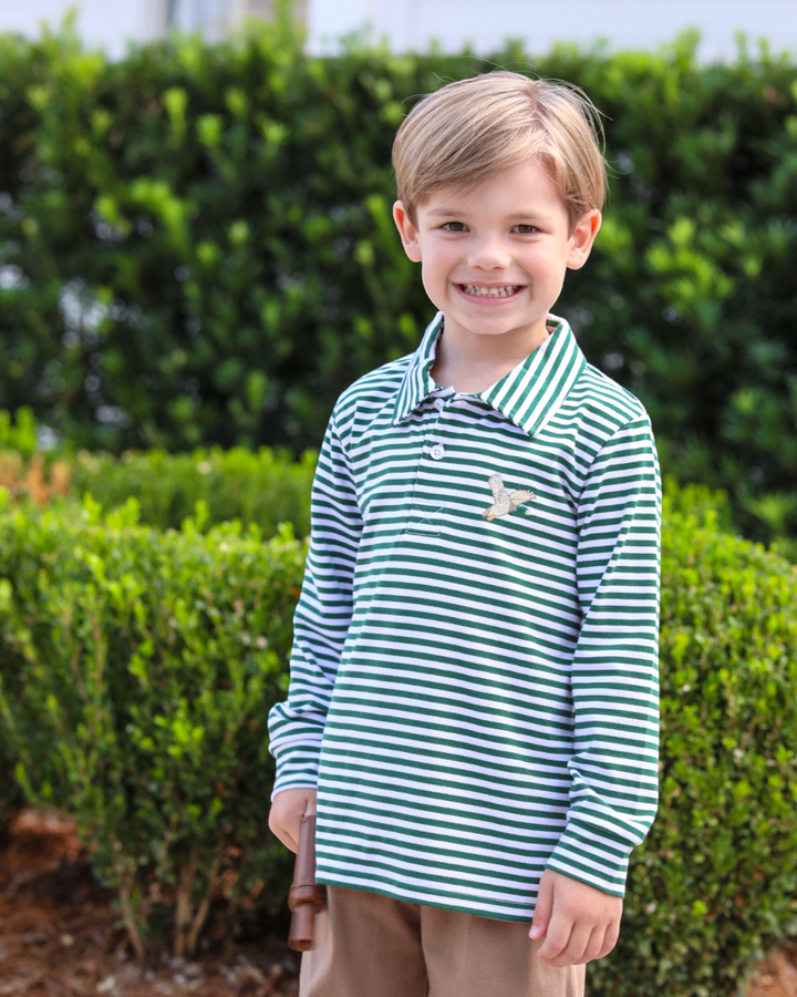 Mallard Embroidered Green Stripe Polo, child 2