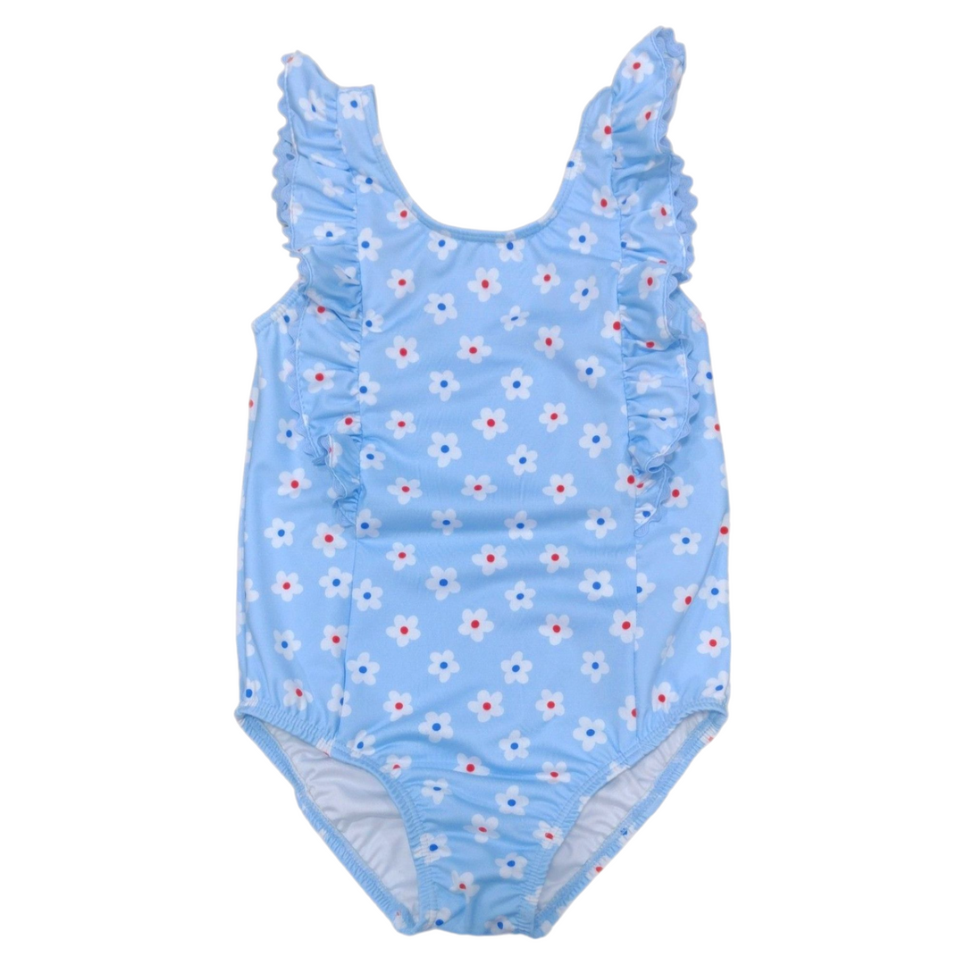 Loren Blue One Piece Patriotic Daisy Swim, front