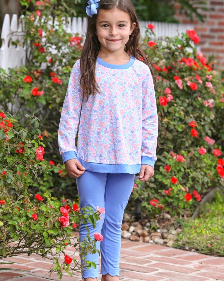 Frankie Floral Periwinkle Girls Pants Set