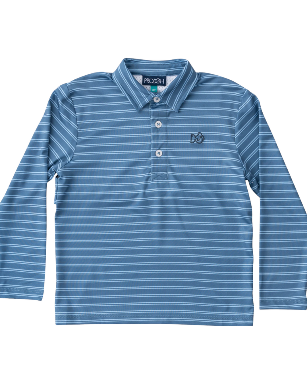 Boys' Long Sleeve Pro Performance Polo: Bluefin and Powder Blue Stripe, front