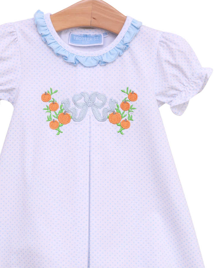 Pumpkin Embroidery Blue Dot Bloomer Set