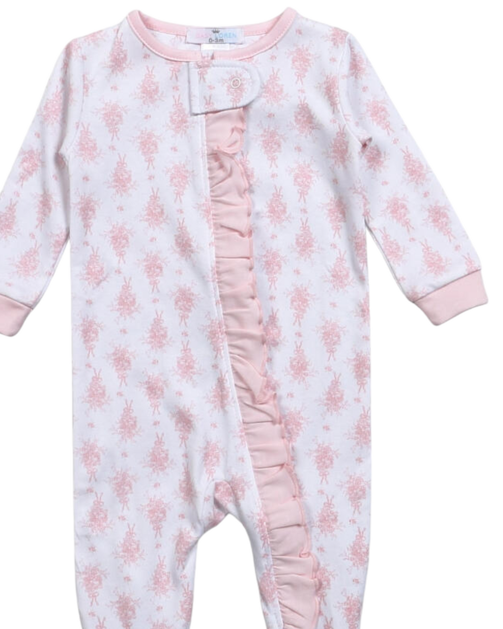 Alana Pima Zipper Pink Floral Footie, close up