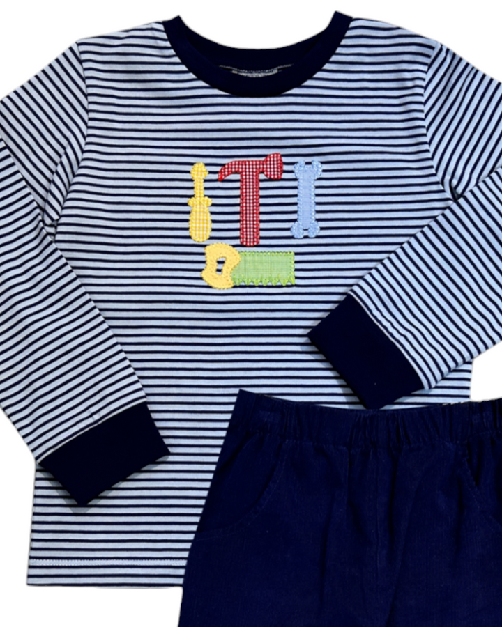 Tools Applique Blue Stripe Boys Pant Set