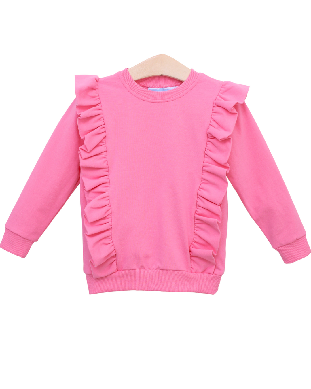 Laura Girl's Ruffle Pullover- Pink, front