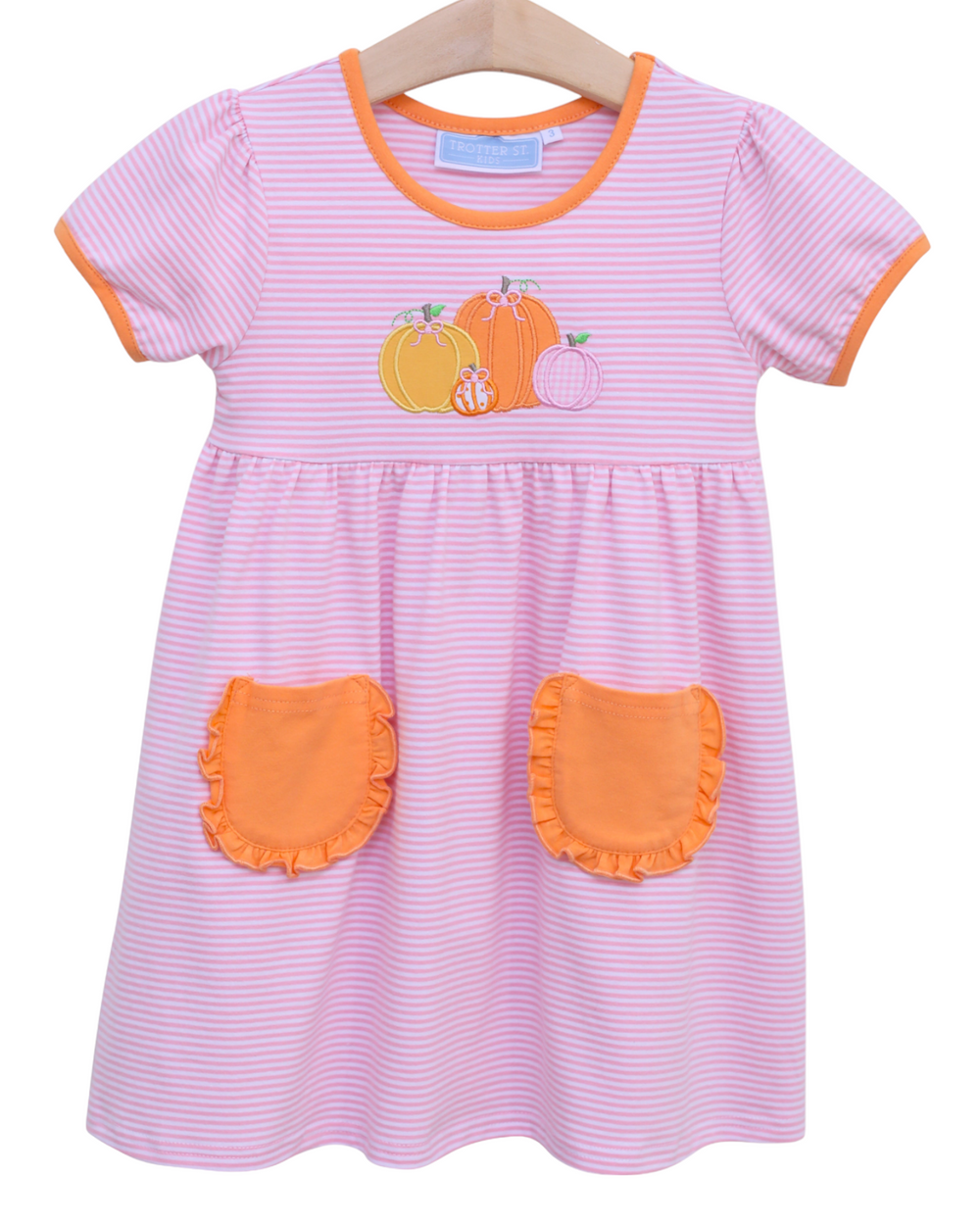 Pumpkin Patch Applique Pink Stripe Dress, front