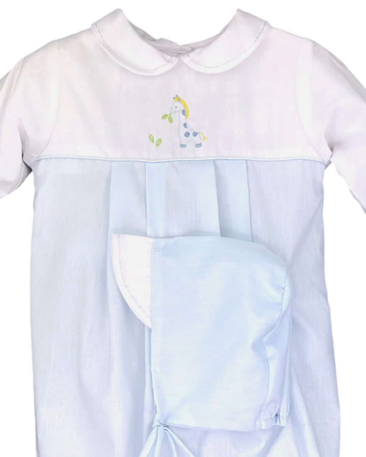 Embroidered Giraffe Blue Boy's Convertible Gown