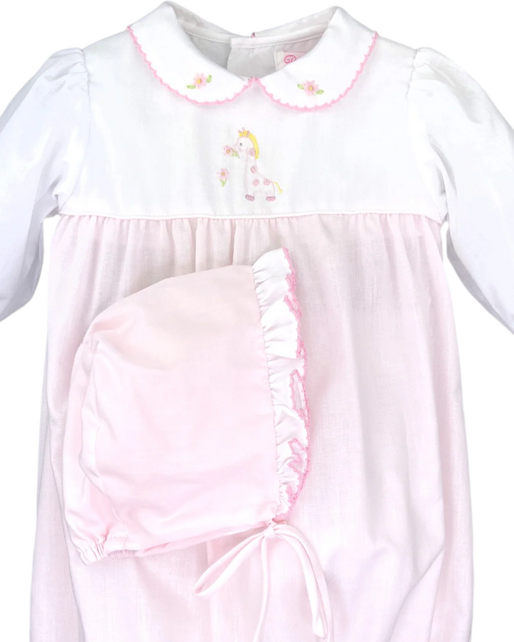 Embroidered Giraffe Convertible Pink Girl's Gown