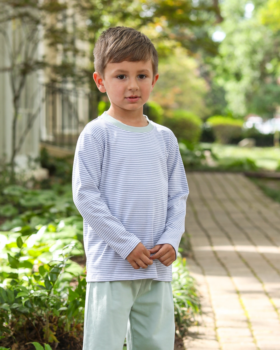 Miller Boy's Pants Set- Dusty Blue Stripe/Sage