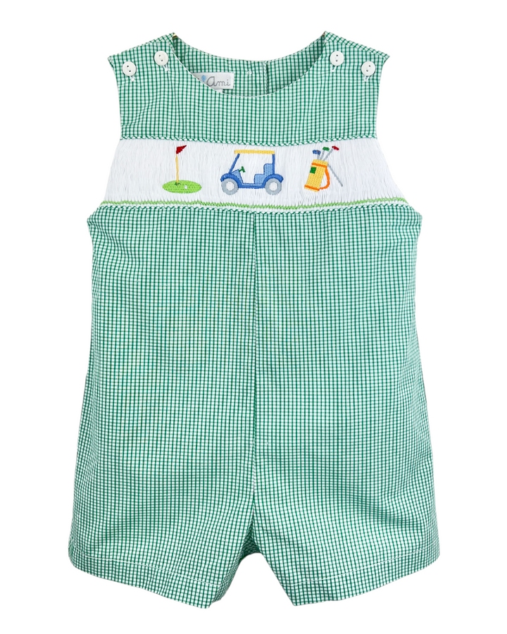 Smocked Golf Cart Green Gingham Jon Jon