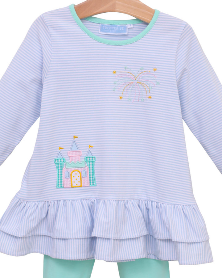 Castle Blue & Mint Stripe Girls Pant Set, close up