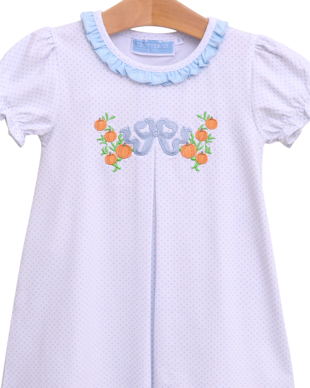 Pumpkin Embroidery Blue Dot Bloomer Set