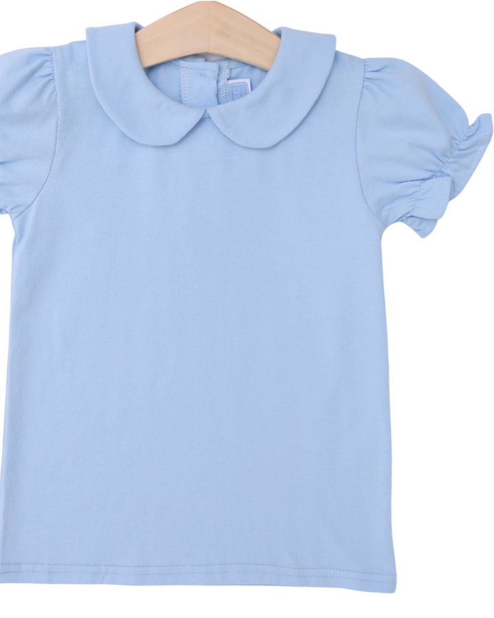 Peter Pan Collar Shirt- Light Blue, close up