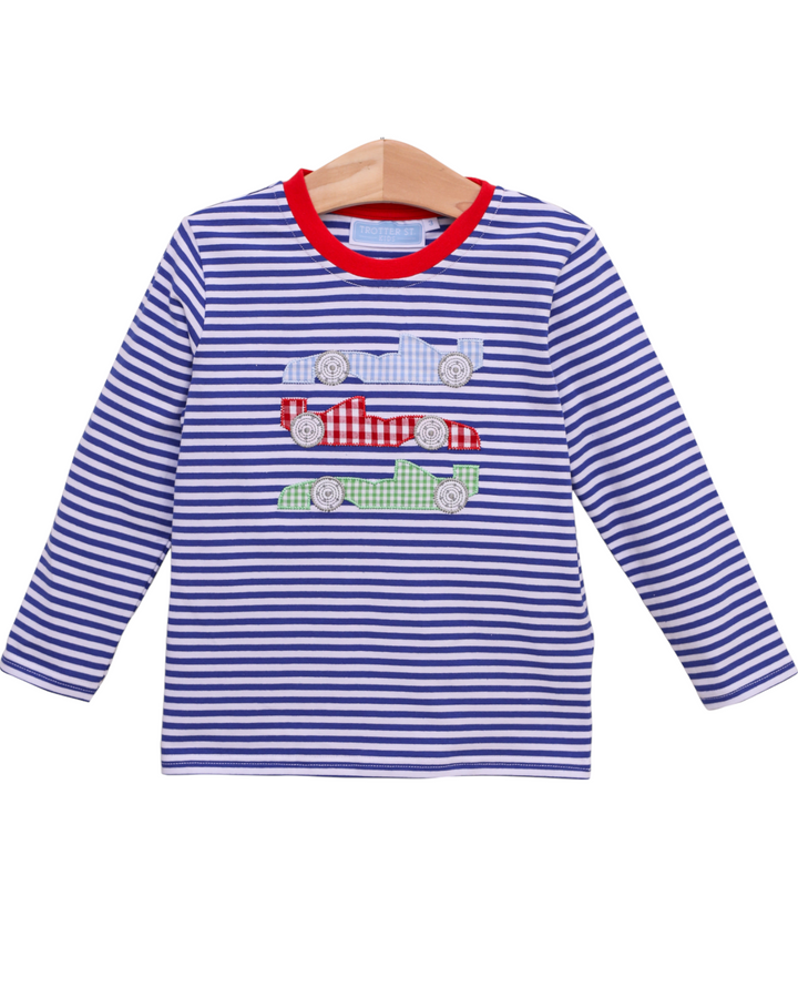 Race Car Boys Royal Stripe Shirt, front