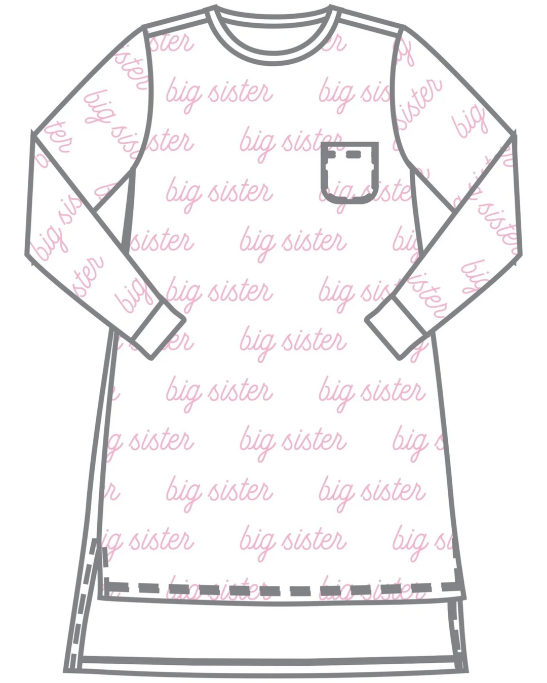 Big Sister Print Pink Girls Long Sleeve Nightdress