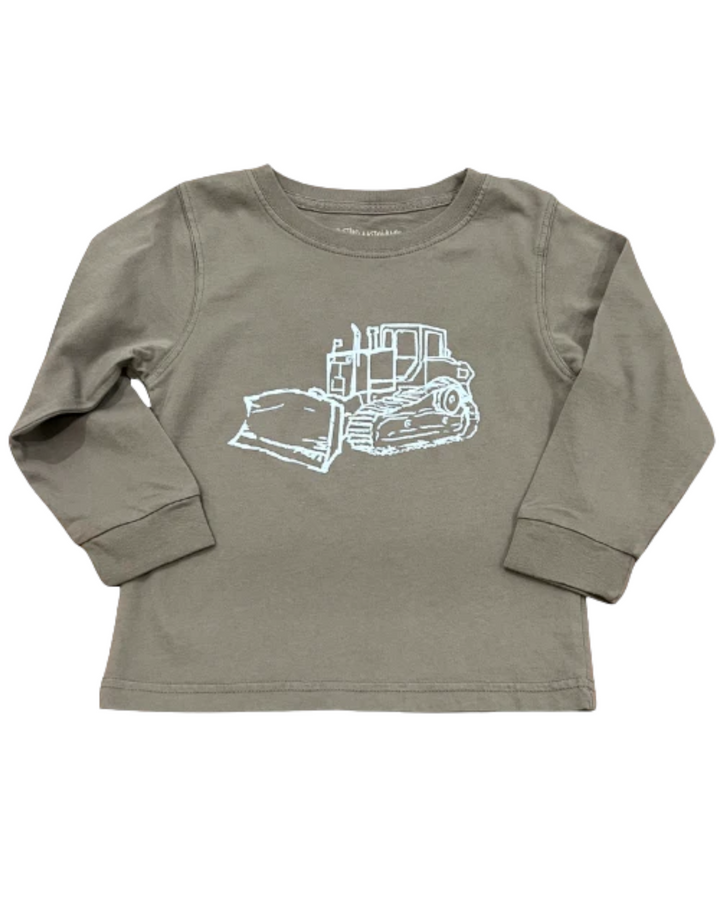 Bulldozer Long Sleeve Tee- Gray & Light Blue