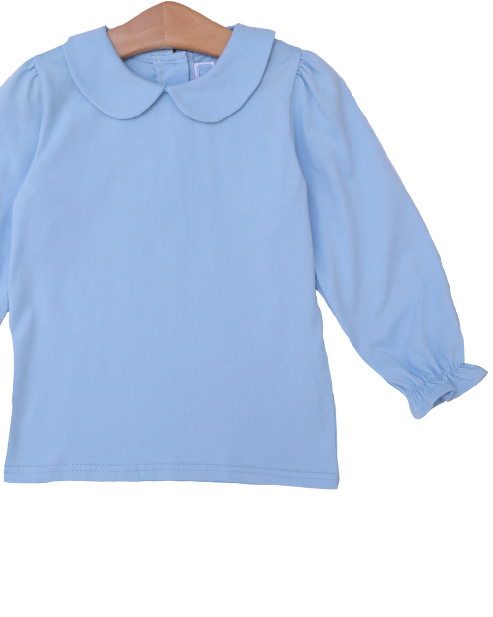 Peter Pan Collar Girls LS Shirt- Light Blue, close up