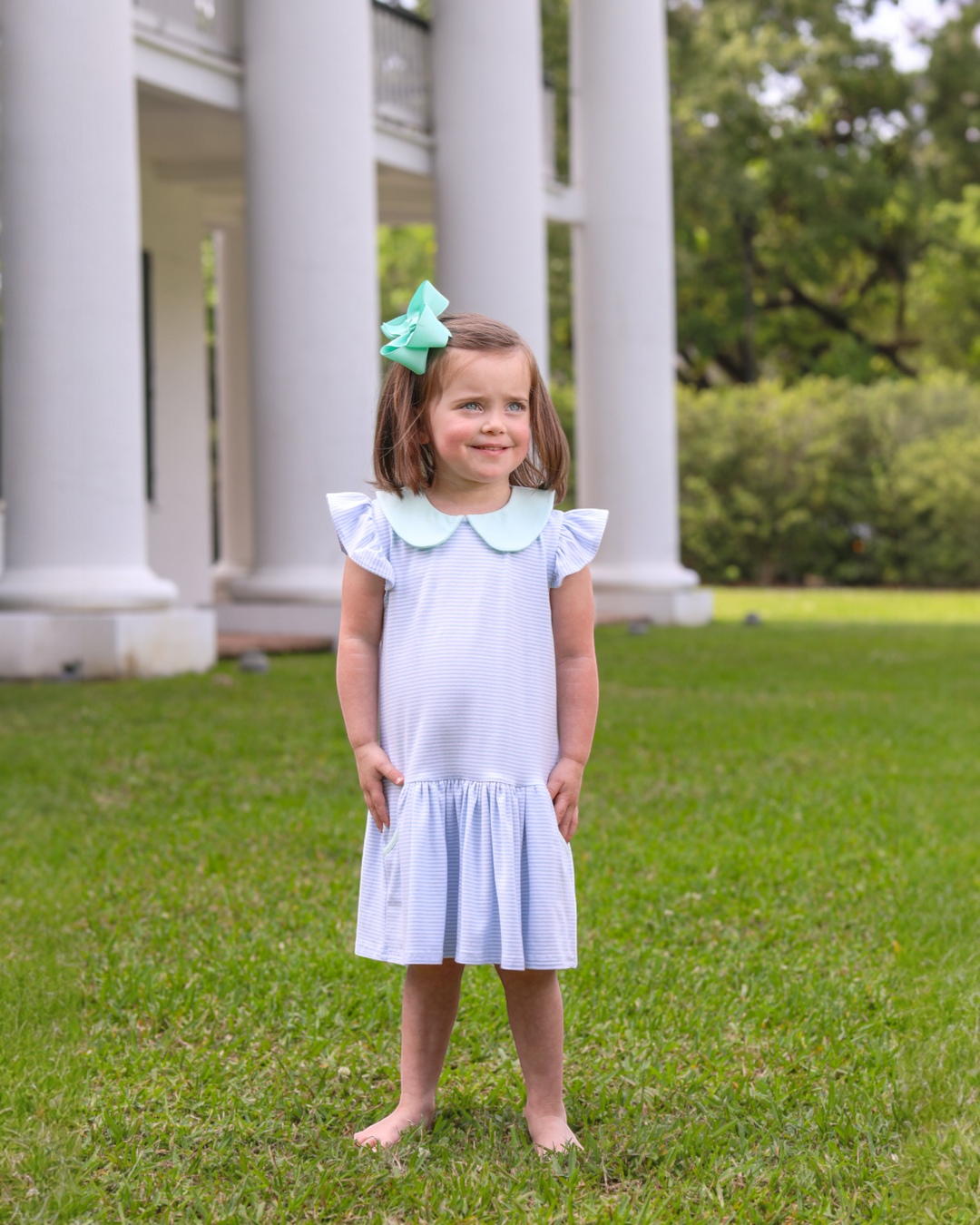 Genevieve Dress- Light Blue Stripe/Light Mint