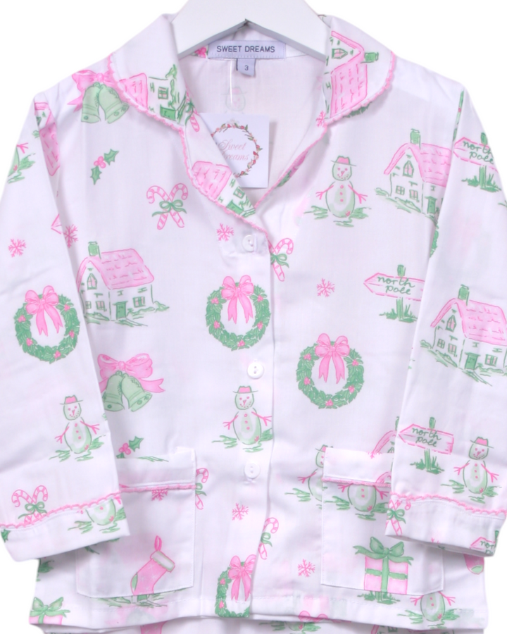 Christmas Print Girls PJ Set, close up