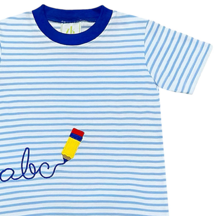 Calligraphy Harry's Play Blue Stripe Boys Tee, close