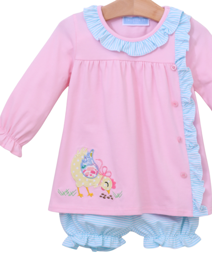 Chicken Pink & Mint Girls Bloomer Set, close up