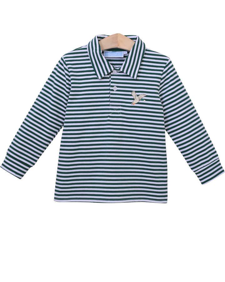 Mallard Embroidered Green Stripe Polo, front